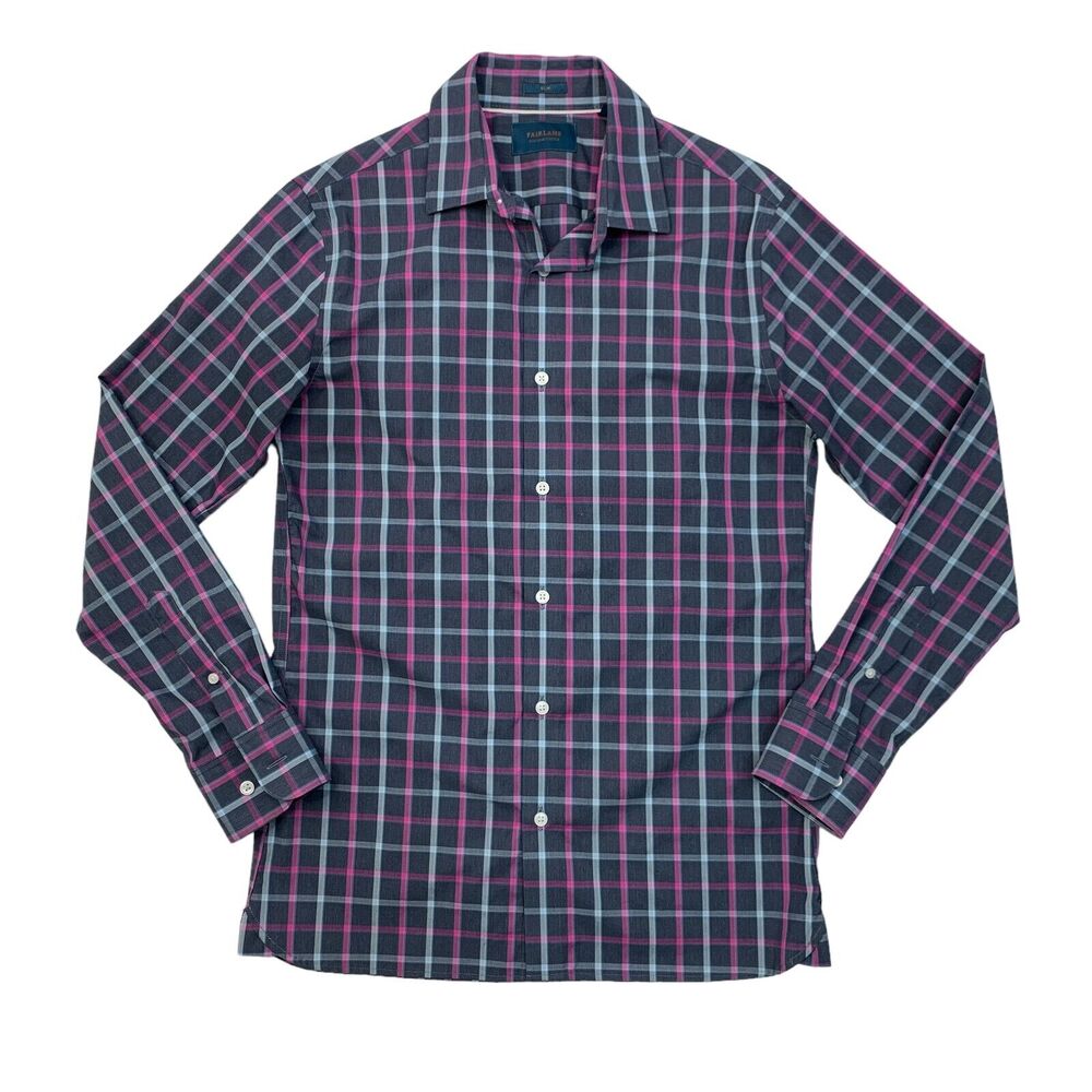 Fairlane Dress Shirt Mens S Small SLIM Fit Metal Blue Non Iron Stretch Cotton